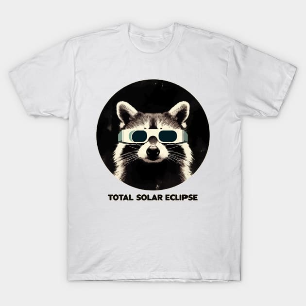 Total solar eclipse 2024 funny raccoon T-Shirt by TomFrontierArt